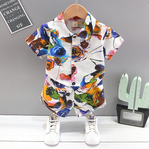 Children's Ink Painting Short Sleeved Shorts Two-piece Set